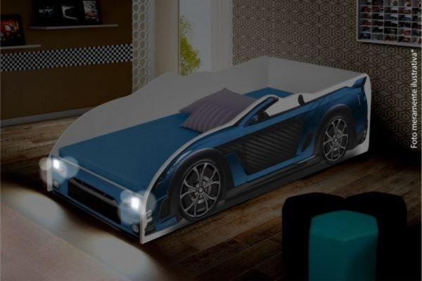 Cama Juvenil Carro Sport com LED - Azul - Divaloto