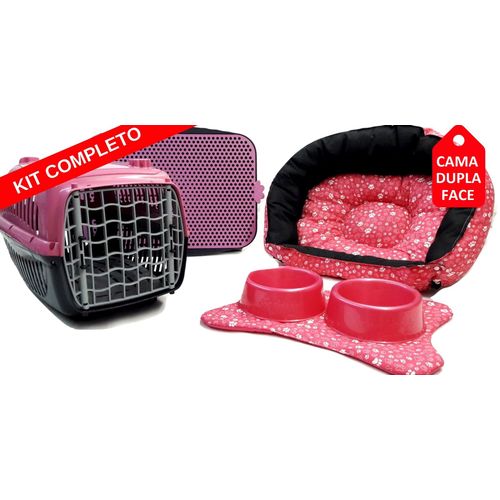 Cama Pet Kit Berlim 06 Pçs. Rosa Patinhas -M Caminha Gato Cachorro Porte Pequeno Binnopet