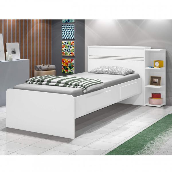 Cama Solteiro Jade com Baú 2 Gavetas JA Móveis Branco