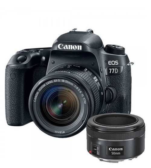 Câmera Canon 77D Kit 18-55Mm + 50Mm F/1.8 Stm