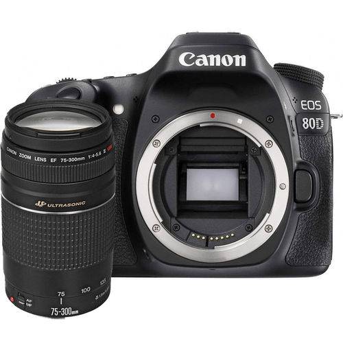 Câmera Canon 80d com Lente Canon Ef 75-300mm