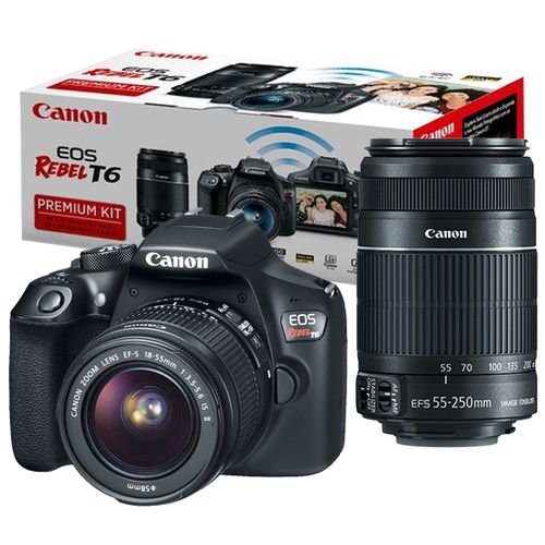 Câmera Canon Dslr Eos Rebel T6 Premium com Lente 18-55mm + 55-250mm