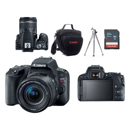 Tudo sobre 'Câmera Canon EOS SL2 EF-S 18-55mm F/4-5.6 IS STM + Kit ISO1000 (Bolsa + Mini Tripé + Sandisk 32GB SDHC Classe 10)'