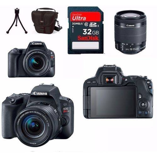 Câmera Canon Eos SL2 Lente 18-55 F/4-5.6 IS STM + Bolsa + Mini Tripé + 32gb + Filtro UV com Garantia Canon Oficial