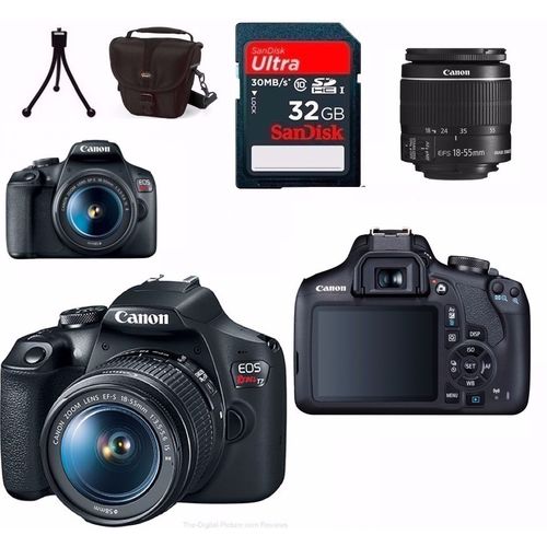 Câmera Canon T7 Kit Especial Lente 18-55 F3.5-6.3 Is II + 50mm 1.8 Stm + Bolsa + Mini Tripé + 32Gb Class 10 + Filtro UV com Garantia Canon Oficial