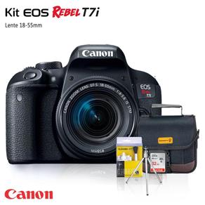 Câmera Canon T7i com Lente 18-55mm + Bolsa + Cartão 32GB + Mini Tripé + Kit Limpeza