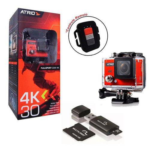 Câmera de Ação Atrio Full Sport Cam 4k Dc185 e Cartão de Memoria Multilaser 3x1 16Gb Classe 10