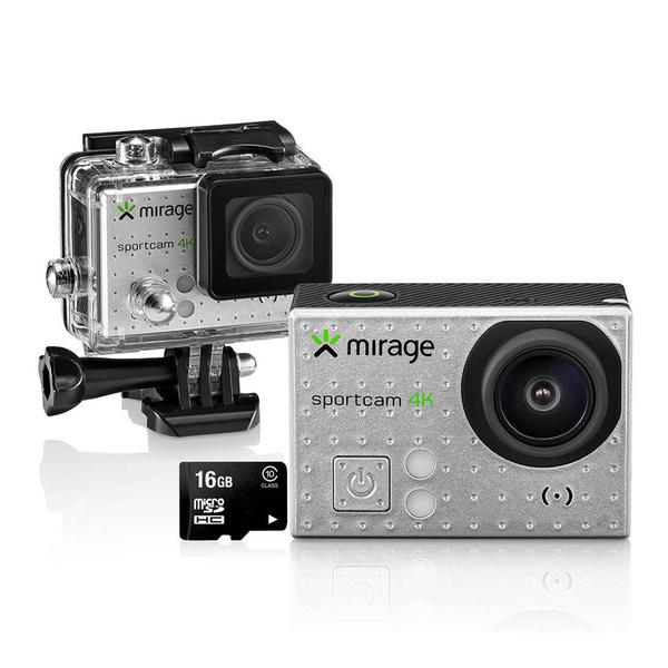 Câmera de Ação Sport 4K/Cartão 16GB LCD 2" 16MP MR3001 Prata - Mirage