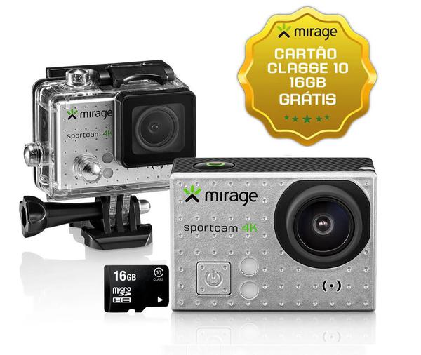 Câmera de Ação Sport 4k LCD 2" 16mp + Cartão 16gb Prata Mirage MR3001