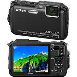 Câmera Digital Aquática Nikon AW120 16MP Zoom Óptico 5x 329MB Preto