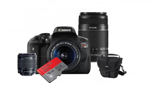 Câmera Digital Canon DSLR EOS Rebel T6i Lente 18-55 + 55-250 + SD 16 Gb e Bolsa