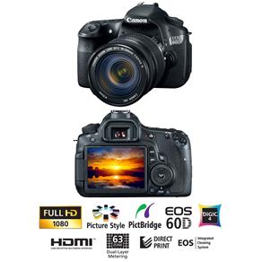 Câmera Digital Canon EOS 60D Preta com 18MP CMOS, LCD 3.0" e Vídeo Full HD + EF-S 18-200mm