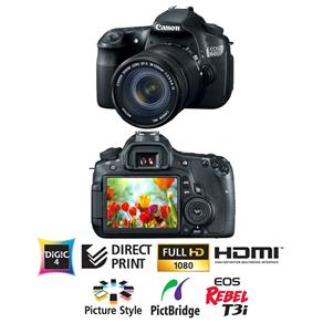 Câmera Digital Canon EOS 60D Preta com 18MP CMOS, LCD 3.0" e Vídeo Full HD + EF-S 18-135mm