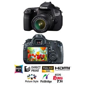 Câmera Digital Canon EOS 60D Preta com 18MP CMOS, LCD 3.0" e Vídeo Full HD + EF-S 18-55mm