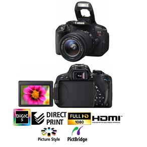 Câmera Digital Canon EOS Rebel T5i 18MP - LCD Móvel e Touch de 3”, com Flash Embutido, Zoom Óptico 3x, Lente EF-S 18-55mm IS STM e Vídeo Full HD