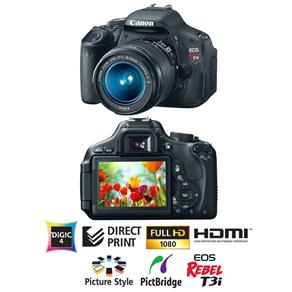 Câmera Digital Canon EOS Rebel T3I Preta com 18MP CMOS, LCD 3.0" e Vídeo Full HD + EF-S 18-55 Mm