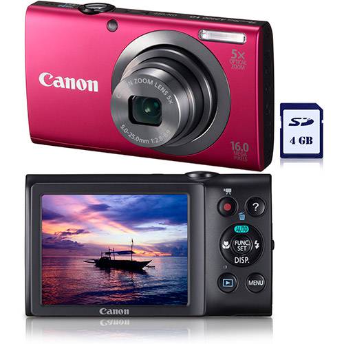 Câmera Digital Canon PowerShot A2300 16MP, C/ 5x Zoom Óptico Cartão SD 4GB Rosa