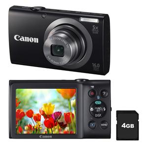 Câmera Digital Canon PowerShot A2300 Preta C/ LCD 2,7”, 16 MP, Zoom Óptico 5x, Detector de Face e Estabilizador de Imagem + Cartão 4GB