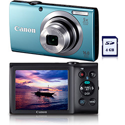 Câmera Digital Canon PowerShot A2400 IS 16 MP, C/ 5x Zoom Óptico Cartão SD 4GB Azul