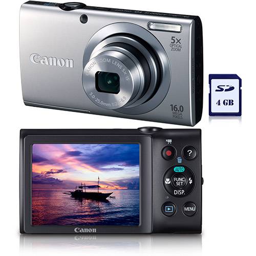 Tudo sobre 'Câmera Digital Canon PowerShot A2400 IS 16 MP, C/ 5x Zoom Óptico Cartão SD 4GB Prata'