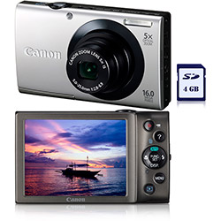Câmera Digital Canon PowerShot A3400 IS 16 MP C/ 5x Zoom Óptico Cartão SD 4GB Prata