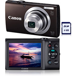 Câmera Digital Canon PowerShot A2400 IS (16 MP) C/ 5x Zoom Óptico Cartão SD 4GB Preta
