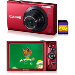 Câmera Digital Canon PowerShot A3400 IS 16MP C/ 5x Zoom Óptico Cartão SD 4GB Vermelha