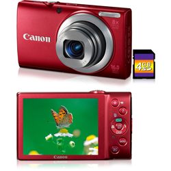 Câmera Digital Canon PowerShot A4000 IS 16MP C/ 8x Zoom Óptico Cartão SD 4GB Vermelha