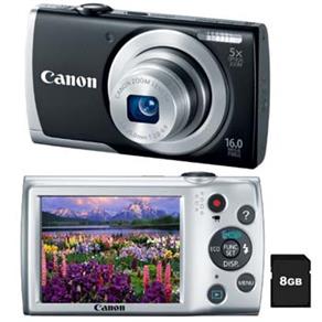 Câmera Digital Canon Powershot A2500 Preta – 16MP, LCD 2.7”, Zoom Óptico de 5x, Estabilizador de Imagem Digital e Video HD + Cartão 8GB