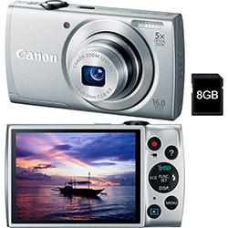 Câmera Digital Canon Powershot A2600 16MP com 5x Zoom Óptico Cartão 8GB Prata