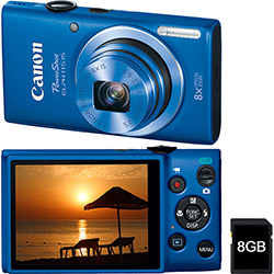 Câmera Digital Canon Powershot Elph 115 16MP 8x Zoom Óptico Cartão 8GB Azul