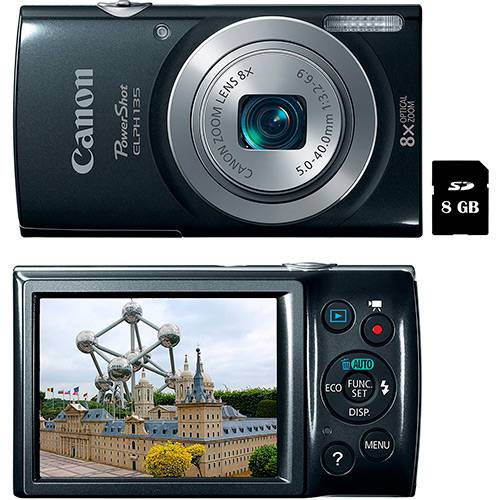Tudo sobre 'Câmera Digital Canon Powershot Elph 135 8x Cartão 8GB Preta'