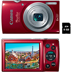Câmera Digital Canon Powershot Elph 135 8x Cartão 8GB Vermelho