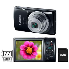 Câmera Digital Canon Powershot ELPH135 Preta – 16MP, LCD 2.7”, Zoom Óptico de 8x, Lente Grande Angular de 28mm, Vídeo HD + Cartão de 8GB