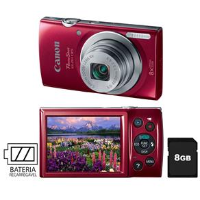 Câmera Digital Canon Powershot ELPH135 Vermelha – 16MP, LCD 2.7”, Zoom Óptico de 8x, Lente Grande Angular de 28mm, Vídeo HD + Cartão de 8GB
