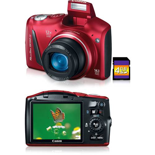 Câmera Digital Canon PowerShot SX150 14.1 MP C/ 12x Zoom Óptico Cartão SD 4GB Vermelha