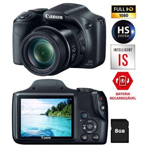 Câmera Digital Canon Powershot SX520HS Preta – 16.0MP, LCD 3,0”, Zoom Ótico 42x, Lente Grande Angular de 24mm e Vídeo Full HD + Cartão de 8GB