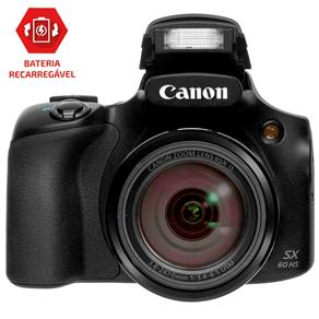 Câmera Digital Canon Powershot SX60HS Preta – 16.1MP, LCD 3,0”, Zoom Ótico 65x, Lente Grande Angular de 21-1365mm, Wi-Fi, NFC e Vídeo Full HD