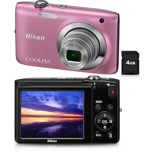 Câmera Digital Coolpix S2600 (14 MP) Rosa C/ 5x Zoom Óptico, Ultra Fina, Filma em HD, Estabilizador de Imagem, Assistência a Panorama, Lentes NIKKOR, LCD 2.7" e Bateria Recarregável + Cartão SD 4GB - Nikon