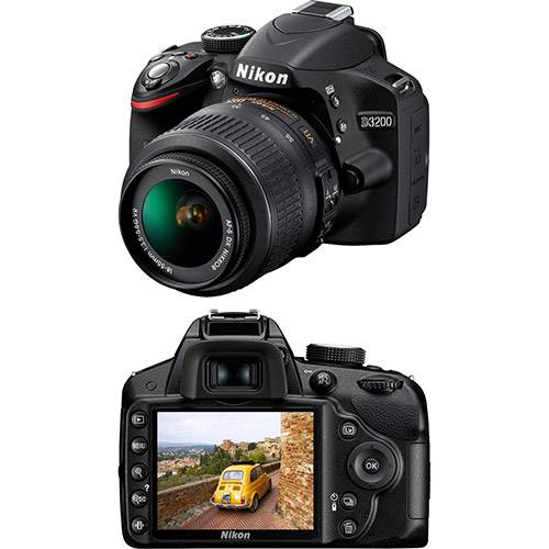 Câmera Digital DSLR Nikon D3200 24MP Lente Nikkor 18-55mm VR Preta