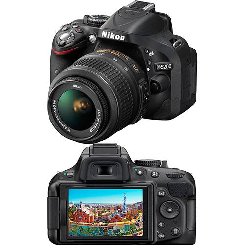 Câmera Digital DSLR Nikon D5200 24.1MP Lente AF-S 18-55mm F/3.3 Preta