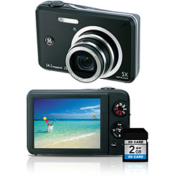 Câmera Digital GE J1455 14.1 MP C/ 5x Zoom Óptico Cartão SD 2GB Preta