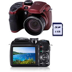 Câmera Digital GE X 400 14.1MP C/ 15x Zoom Óptico Cartão SD 4GB Vermelha
