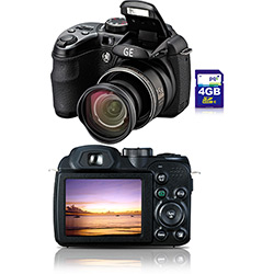 Câmera Digital GE X-5 14MP C/ 15x Zoom Óptico Cartão SD 4GB Preta