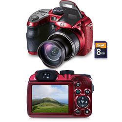 Câmera Digital GE X 550 16MP C/ 15x Zoom Óptico Cartão SD 8GB Vermelha