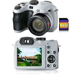 Câmera Digital GE X500 16MP C/ 15x Zoom Óptico Cartão SD 4GB - Branca