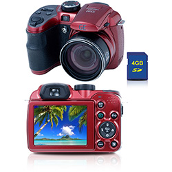 Câmera Digital GE X500 16MP C/ 15x Zoom Óptico Cartão SD 4GB Vermelha