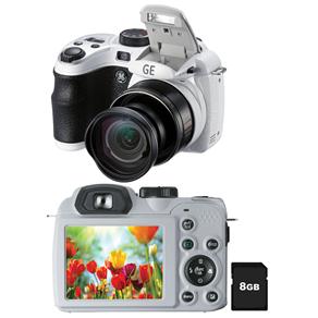 Câmera Digital GE X550 Branca com 16.07MP, Zoom Óptico 15X, LCD 2.7", Detector de Face, Detector de Sorriso, Estabilizador de Imagem + Cartão de 8GB