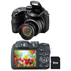 Câmera Digital GE X550 Preta com 16.07MP, Zoom Óptico 15X, LCD 2.7", Detector de Face, Detector de Sorriso, Estabilizador de Imagem + Cartão de 8GB