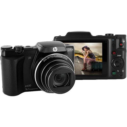 Tudo sobre 'Câmera Digital HP P650 16.1 MP Zoom Óptico 24x - Preto'